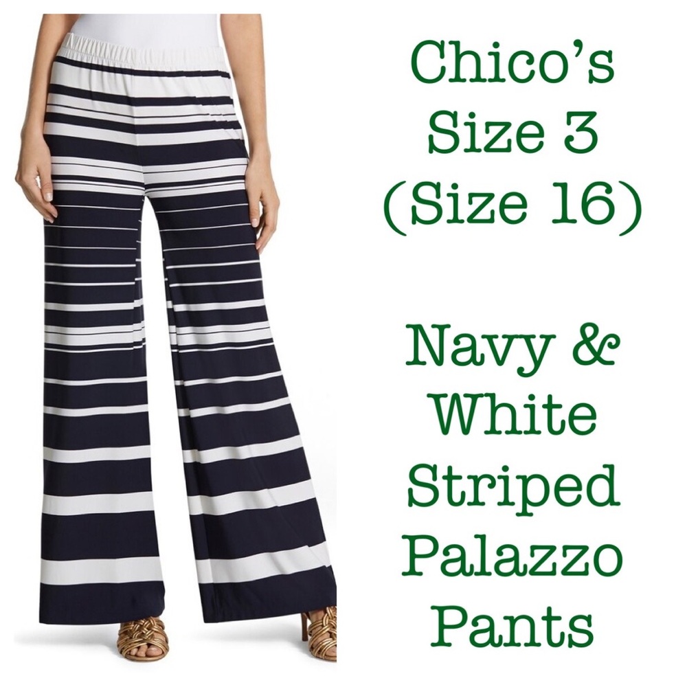 Chico’s The Knit Kit, Navy & White Palazzo Pants 3